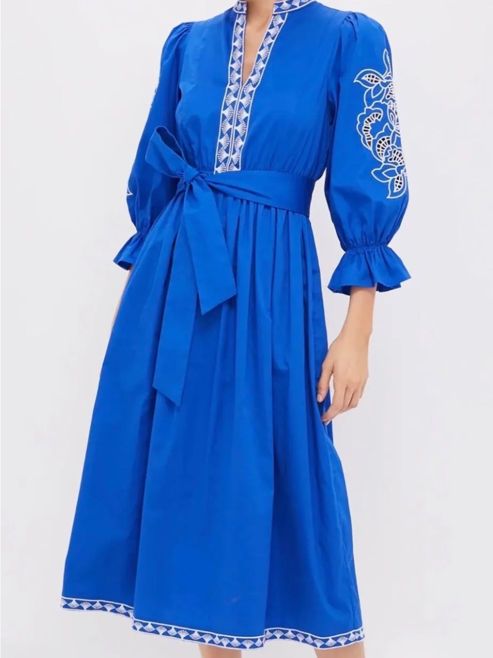 Hyacinth House Blue Embroidered Midi Dress with White Trim by Winchester - Picture 14 of 14
